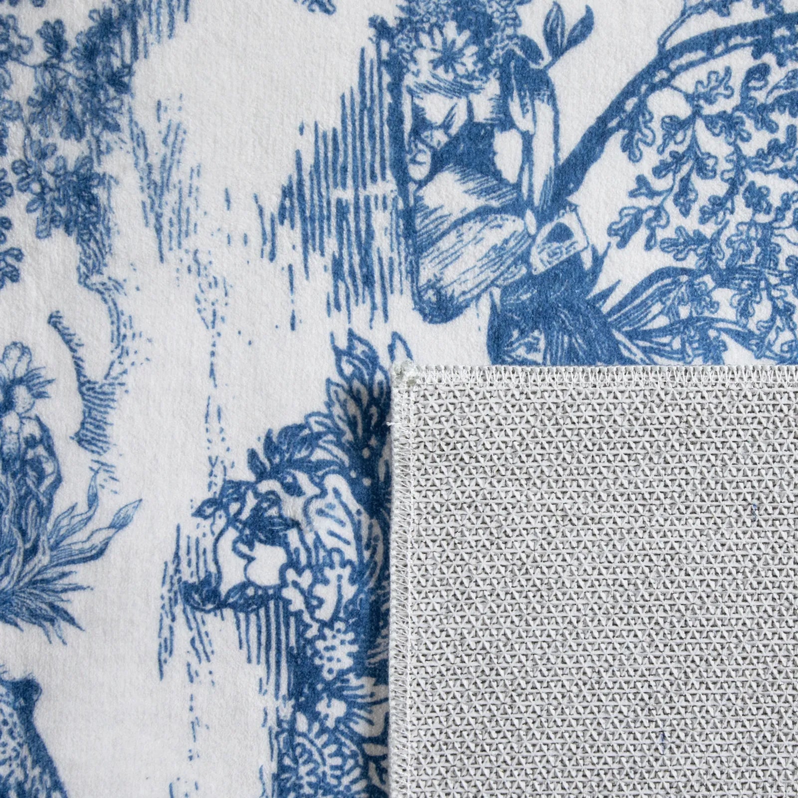 Brume Washable Vintage Toile Tiger Blue Rug Area Rugs Lahome