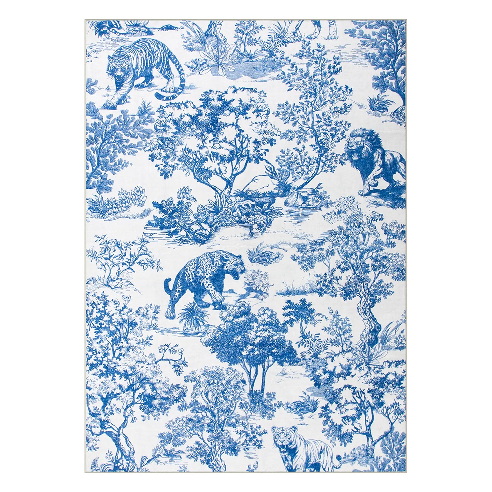 Brume Washable Vintage Toile Tiger Blue Rug Area Rugs Lahome