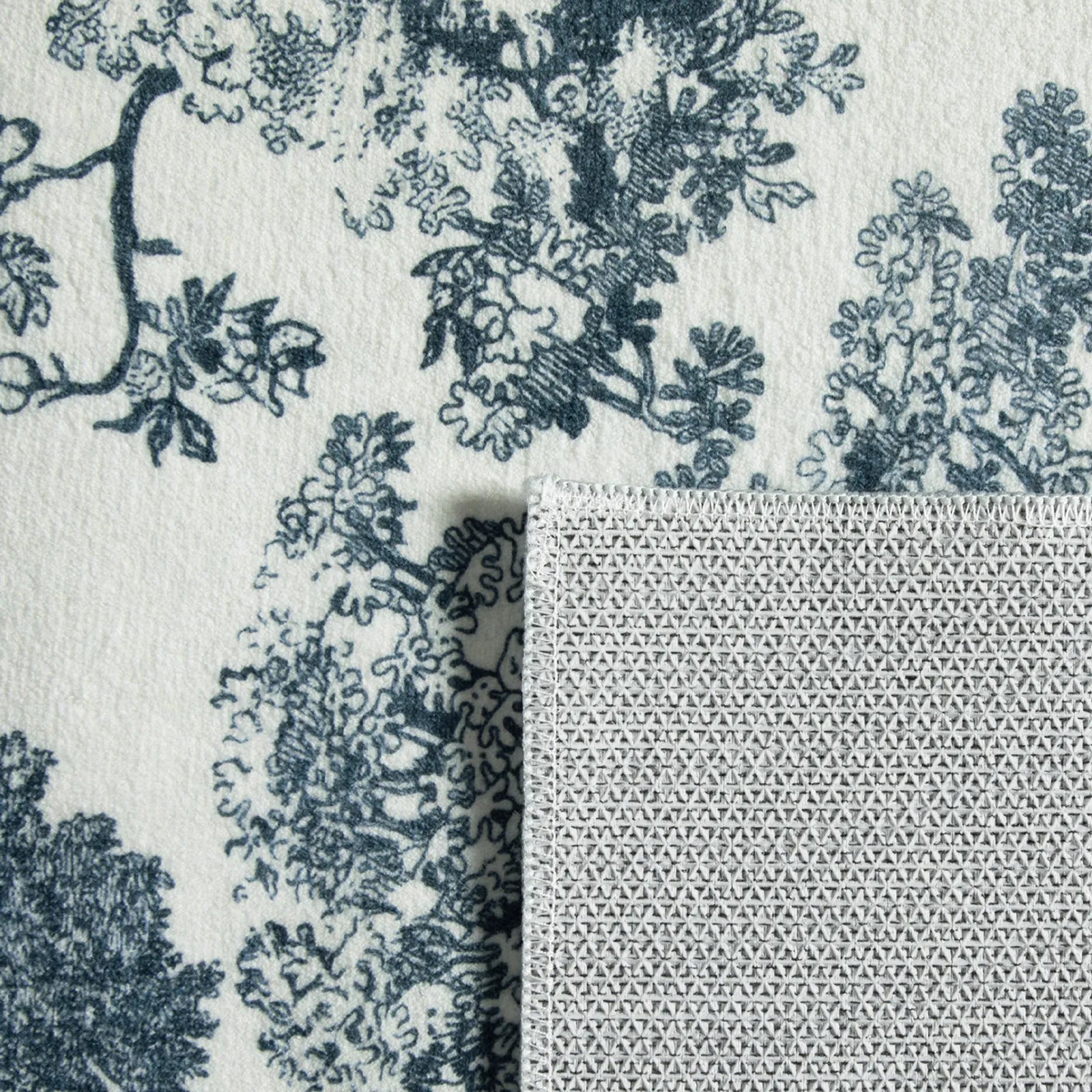 Brume Washable Vintage Toile Tiger Navy Blue Rug Area Rugs Lahome