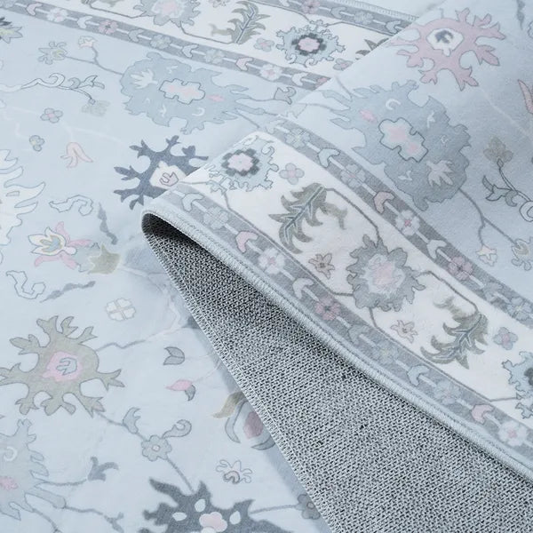 Cachet Washable Boho Oushak Floral Light Blue Rug Rugs Lahome