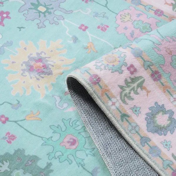 Cachet Washable Boho Oushak Floral Pink/Green Rug Rugs Lahome