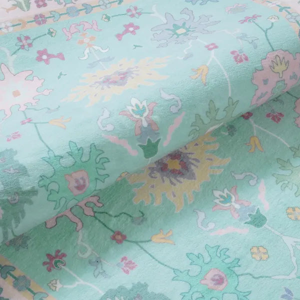 Cachet Washable Boho Oushak Floral Pink/Green Rug Rugs Lahome
