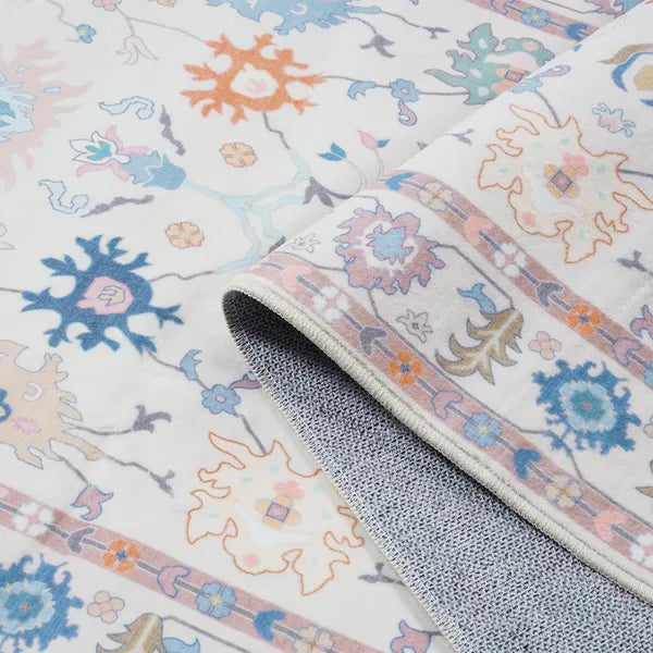 Cachet Washable Boho Oushak Floral Pink Rug Rugs Lahome