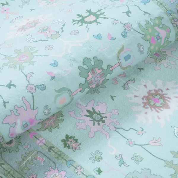 Cachet Washable Boho Oushak Floral Teal Rug Rugs Lahome