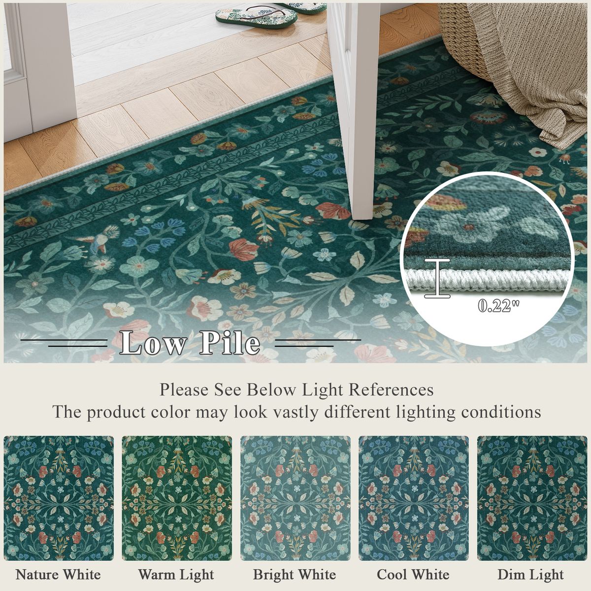Celeste Washable Vintage Floral Green Area Rug Area Rugs Lahome