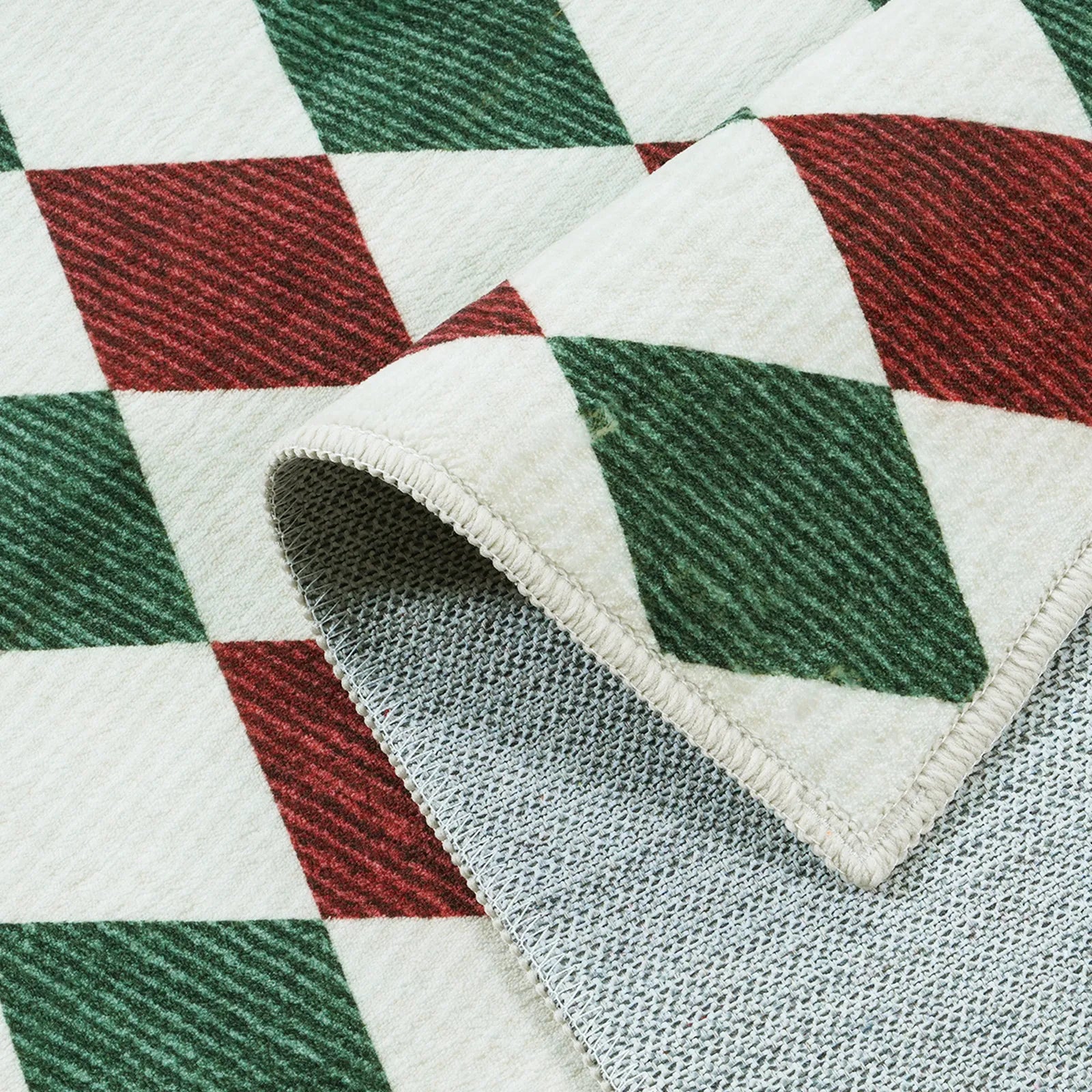 Celian Christmas Washable Diamond Checkered Red & Green Rug Runner Rugs Lahome