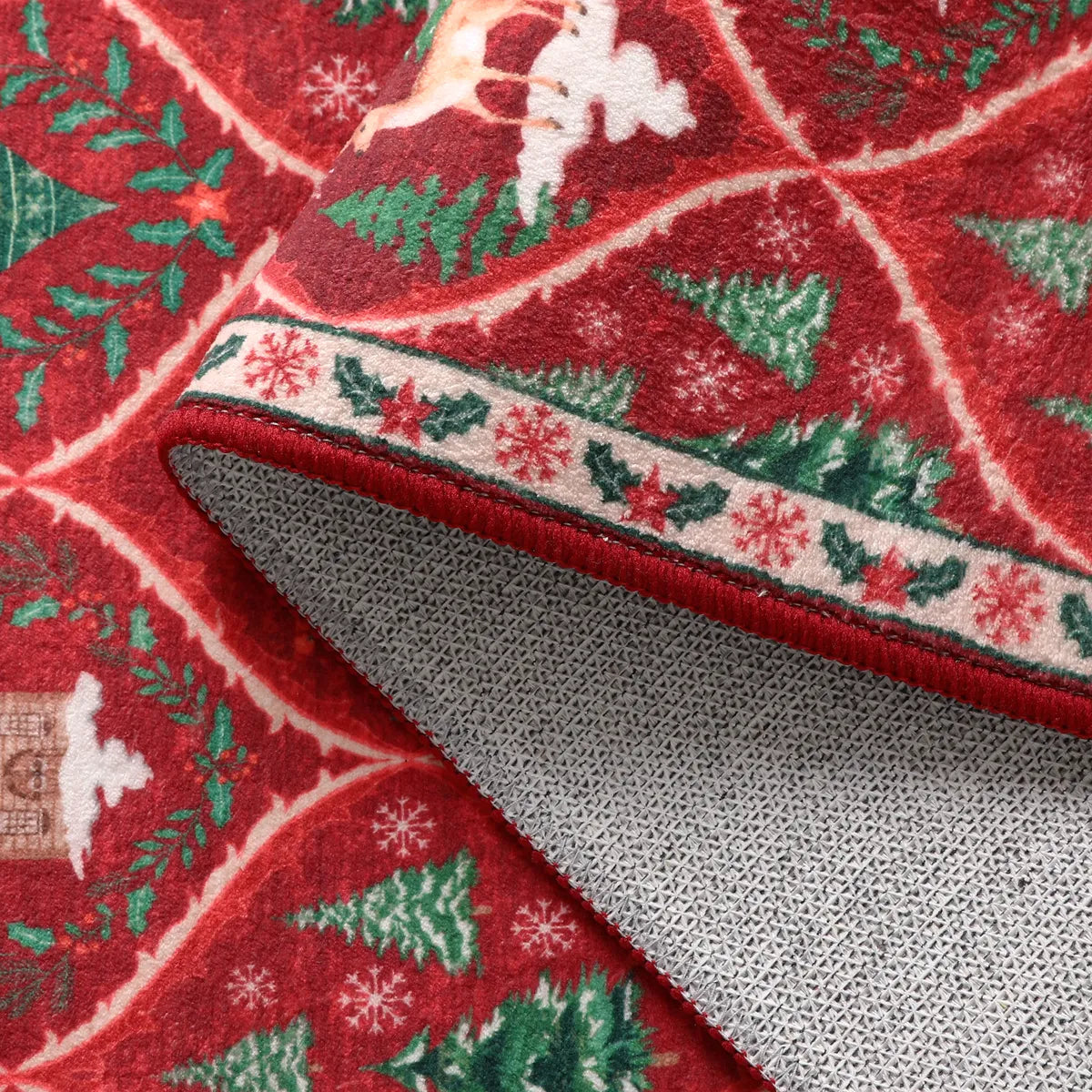 Glace Christmas Washable Tree and Reindeer Red Rug Area Rugs Lahome