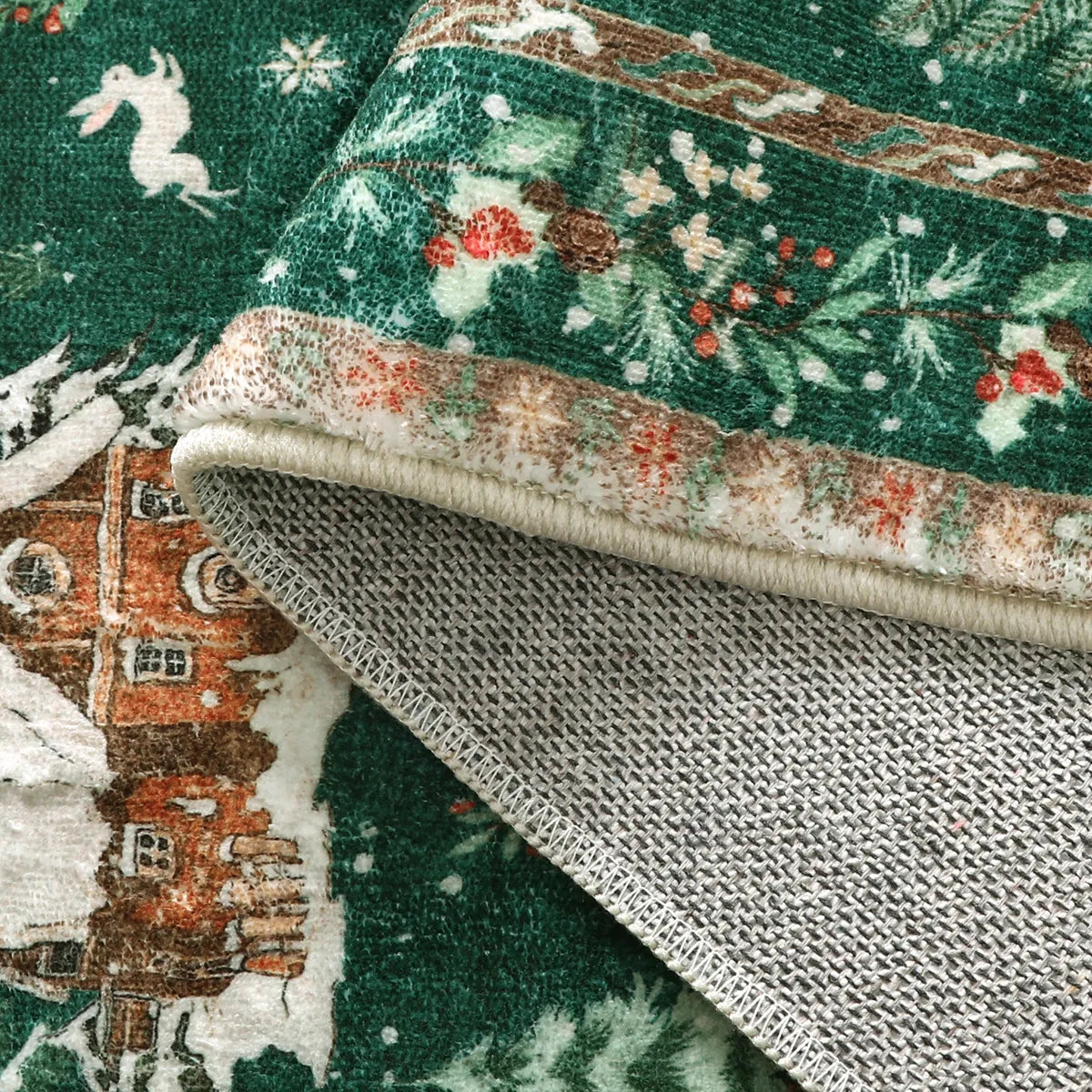 Olivier Christmas Washable Tree and Santa Green Rug Area Rugs Lahome