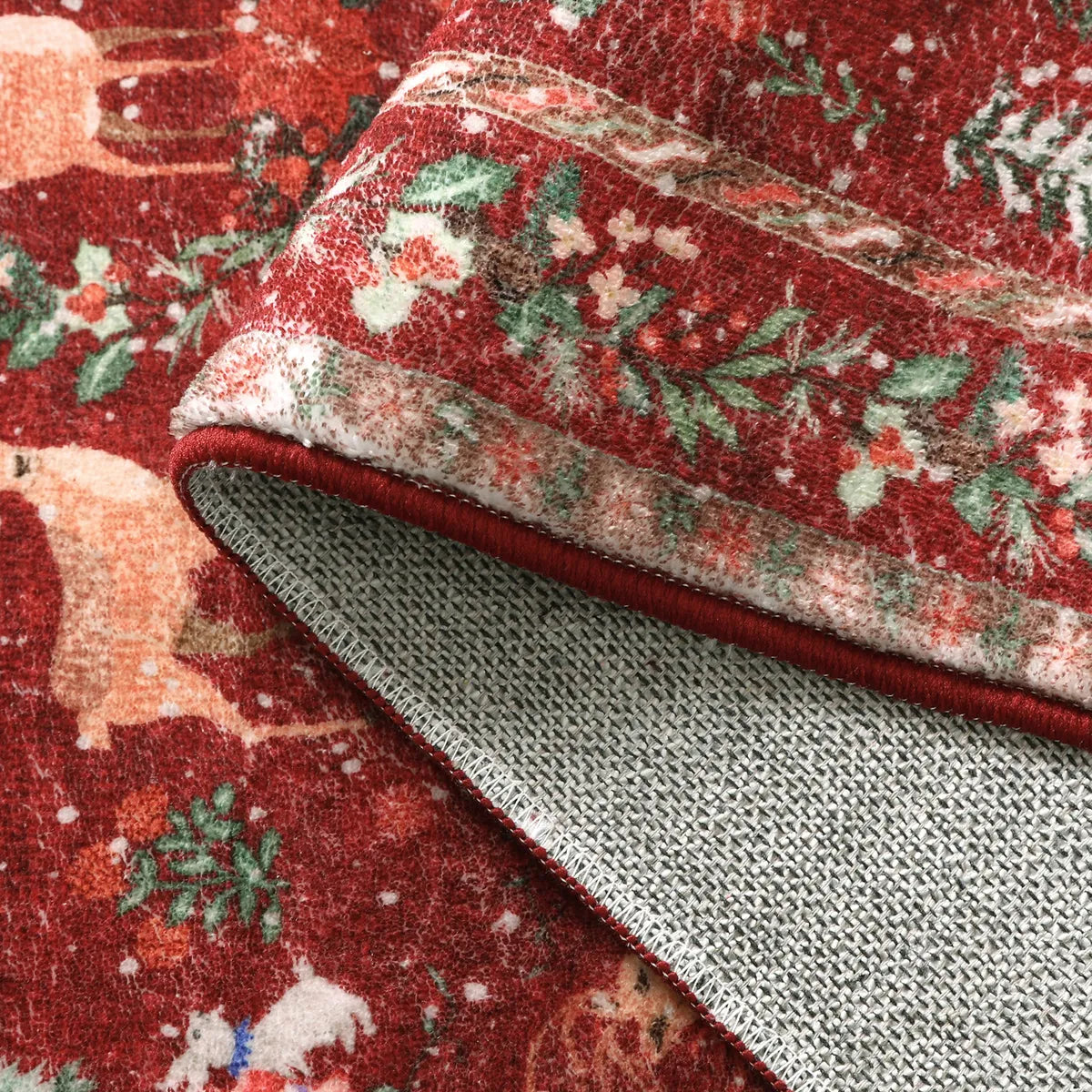 Olivier Christmas Washable Tree and Santa Red Rug Area Rugs Lahome