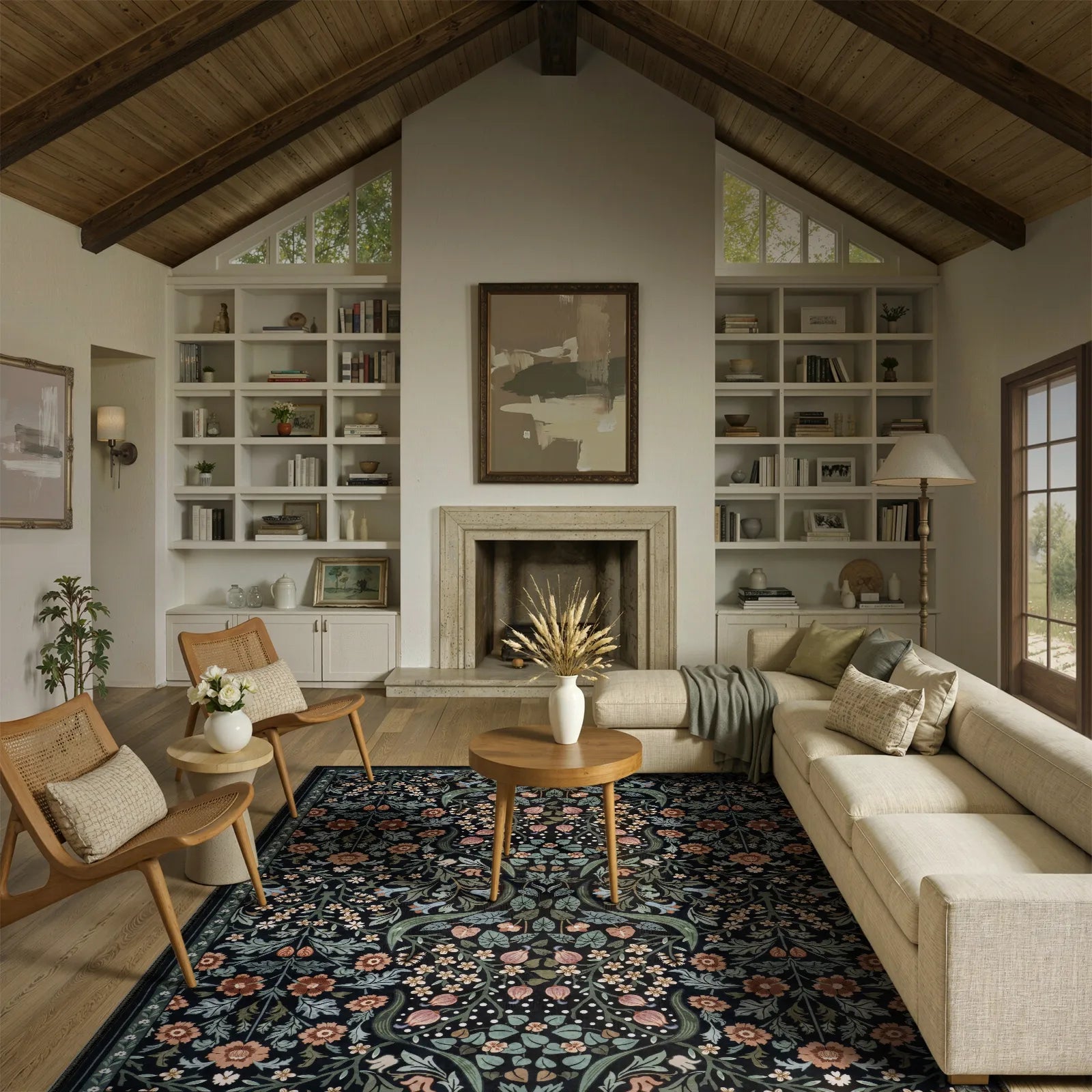 Claude Washable Maximalism Vibrant Blossom Floral Black Rug Area Rugs Lahome 8' x 10'