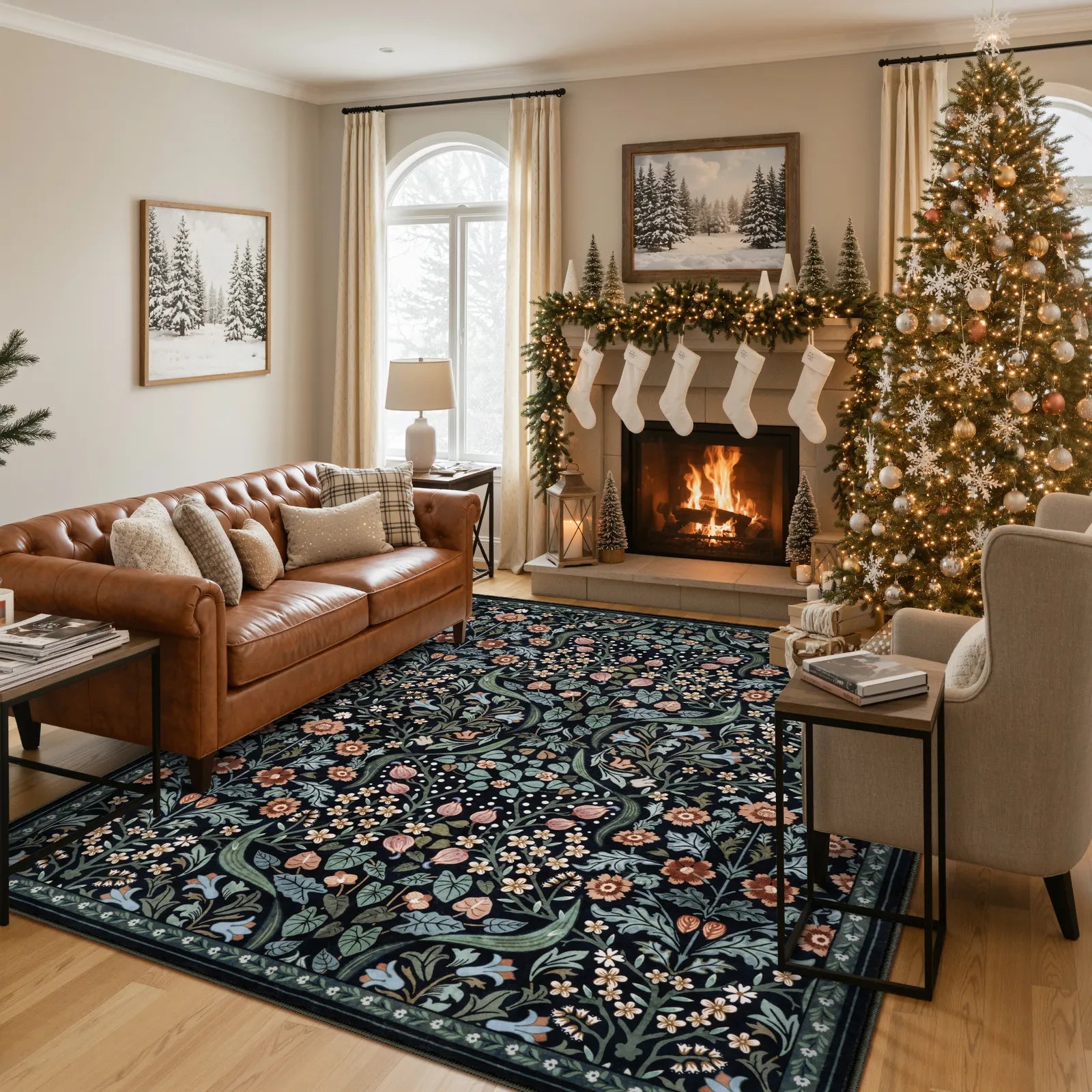 Claude Washable Maximalism Vibrant Blossom Floral Black Rug Area Rugs Lahome