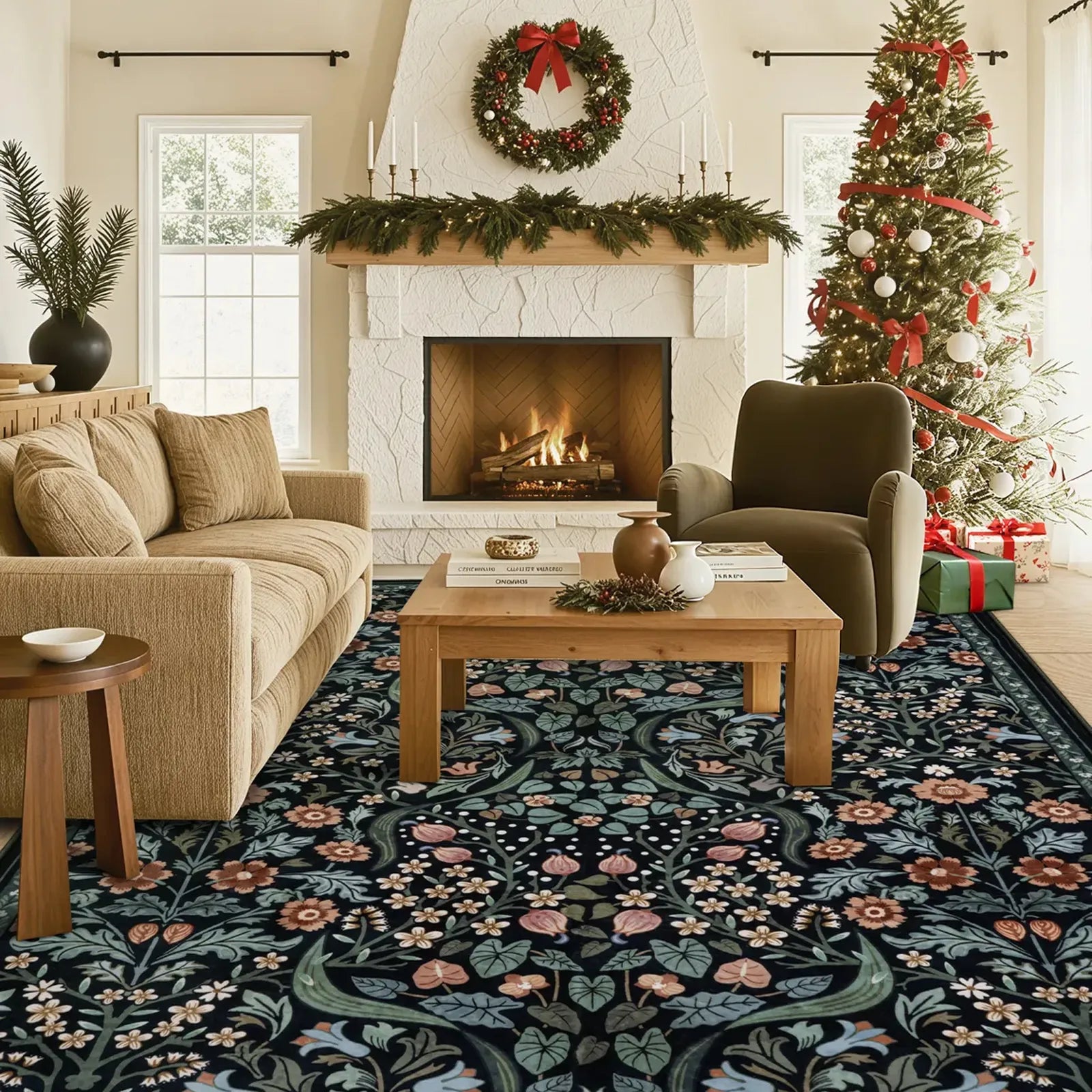 Claude Washable Maximalism Vibrant Blossom Floral Black Rug Area Rugs Lahome