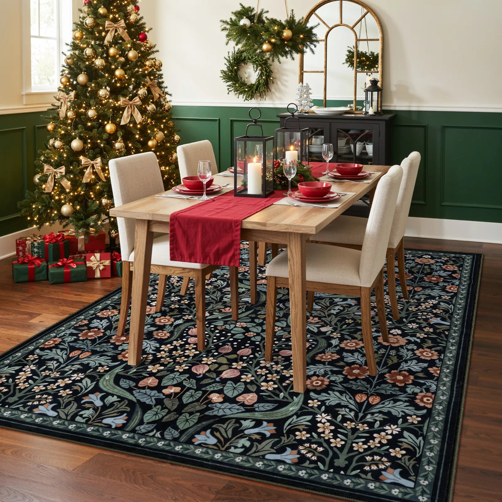 Claude Washable Maximalism Vibrant Blossom Floral Black Rug Area Rugs Lahome