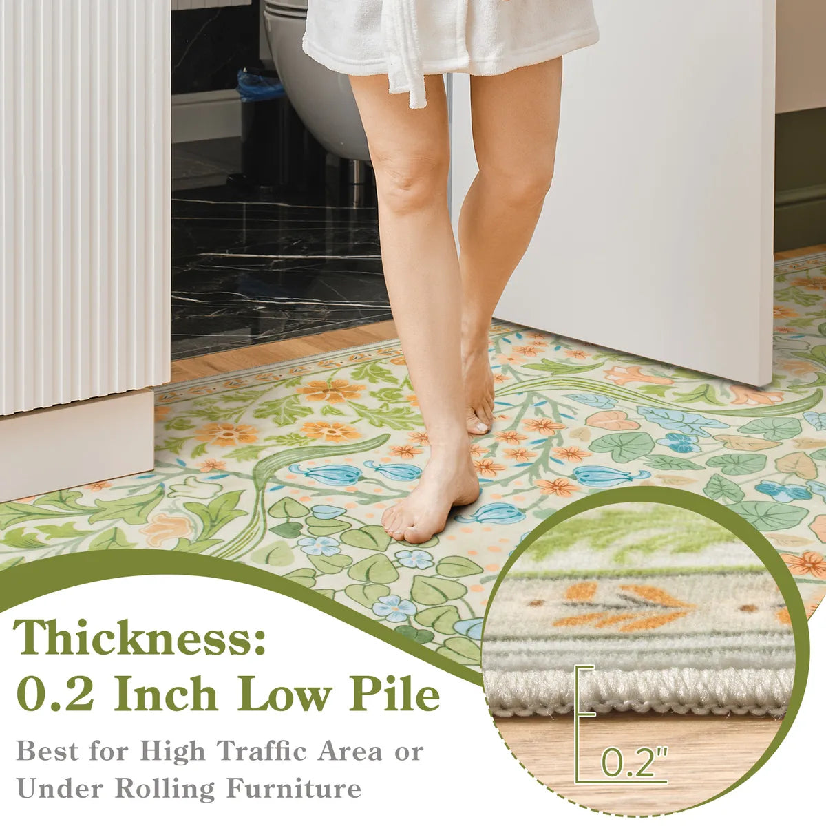 Claude Washable Maximalism Vibrant Floral Light Green Rug Area Rugs Lahome