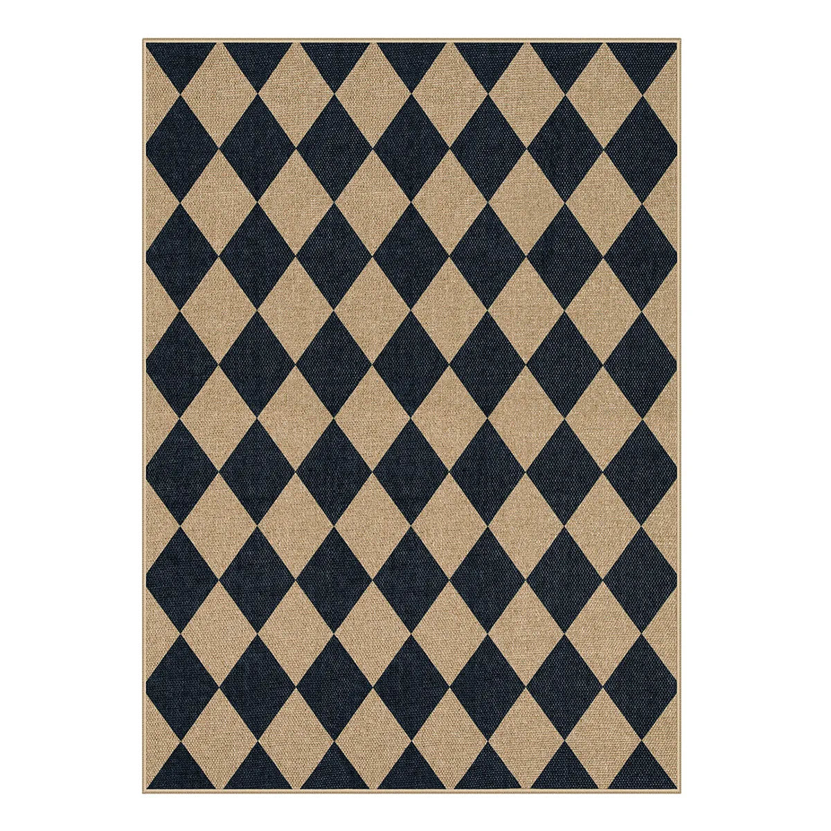 Coline Washable Geometric Checkered Easy Jute Black Indoor/Outdoor Rug Easy Jute Area Rug Lahome