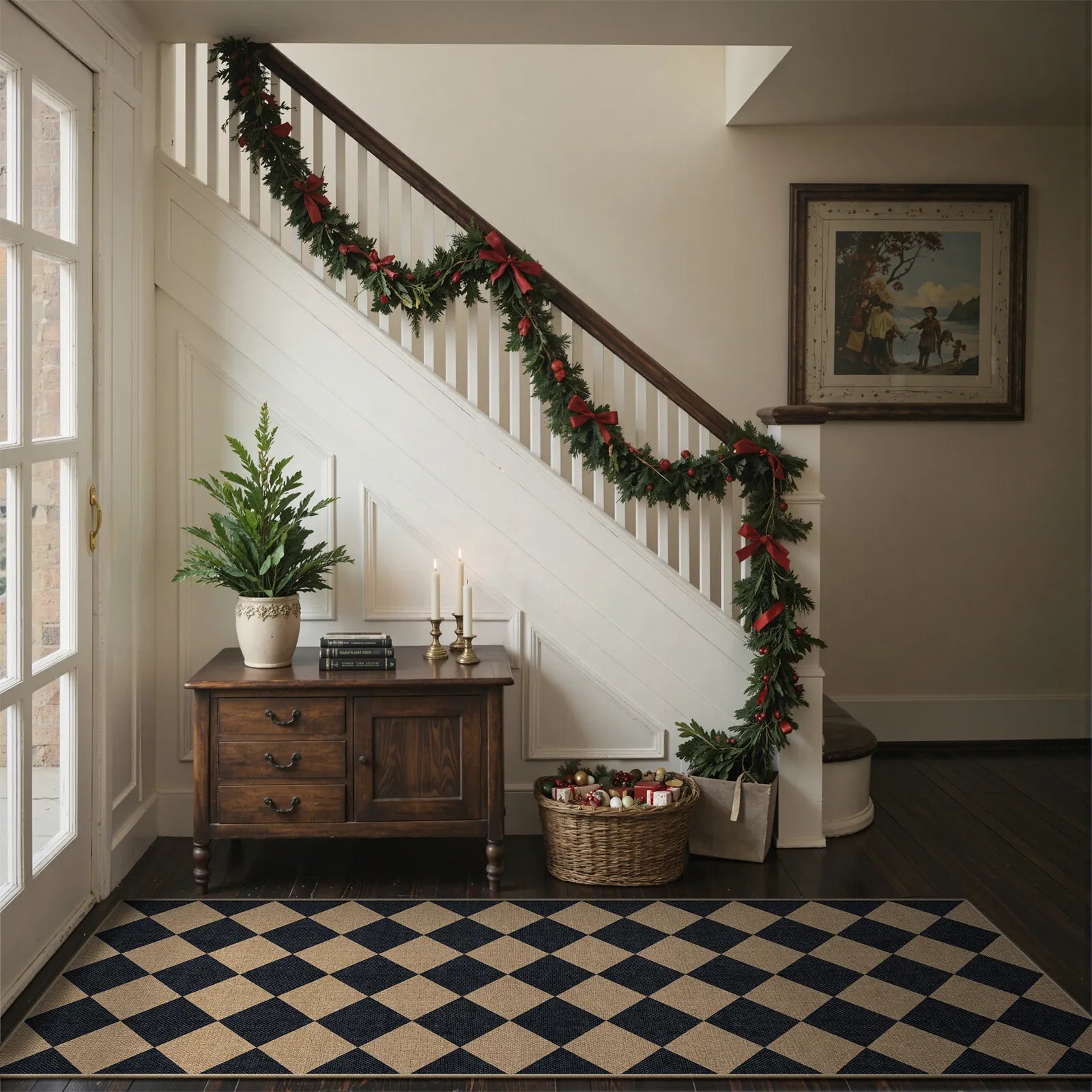 Coline Washable Geometric Checkered Easy Jute Black Indoor/Outdoor Rug Easy Jute Area Rug Lahome