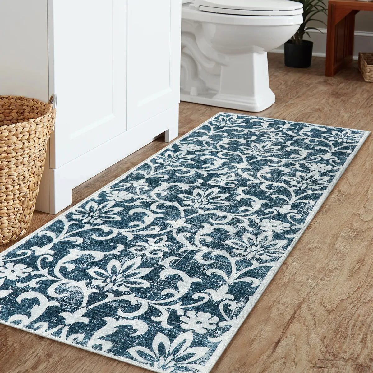 Giselle Washable Distressed Vintage Floral Mineral Blue Rug Clearance Rugs Lahome