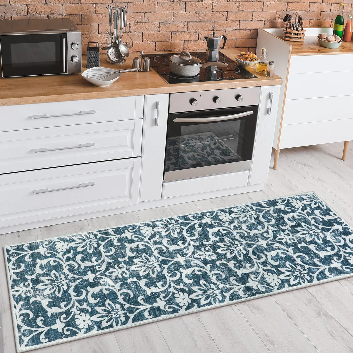 Giselle Washable Distressed Vintage Floral Mineral Blue Rug Clearance Rugs Lahome