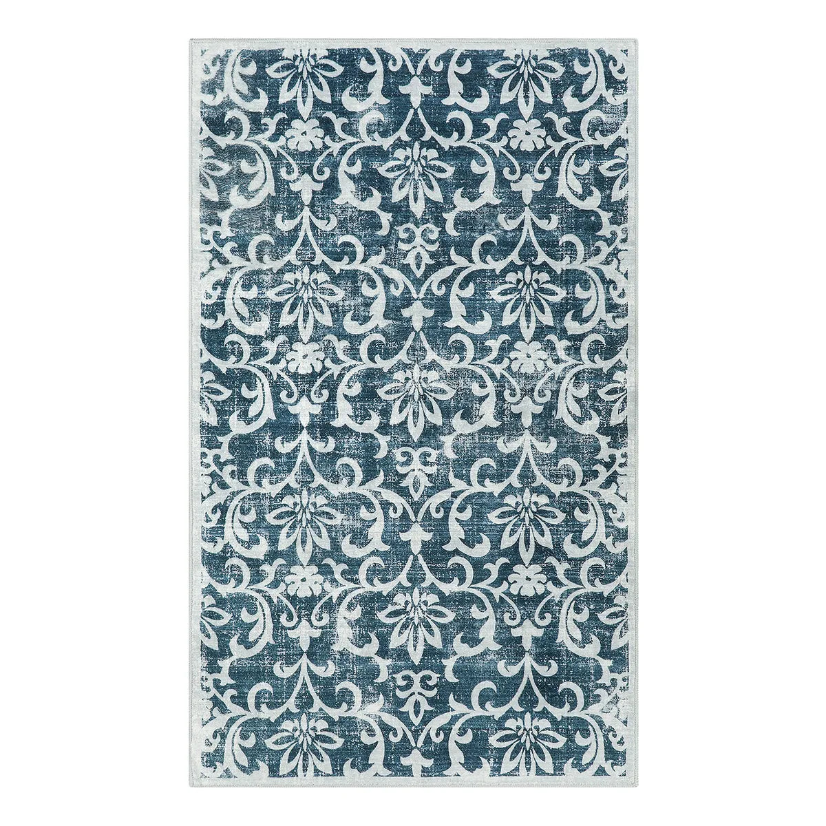 Giselle Washable Distressed Vintage Floral Mineral Blue Rug Clearance Rugs Lahome