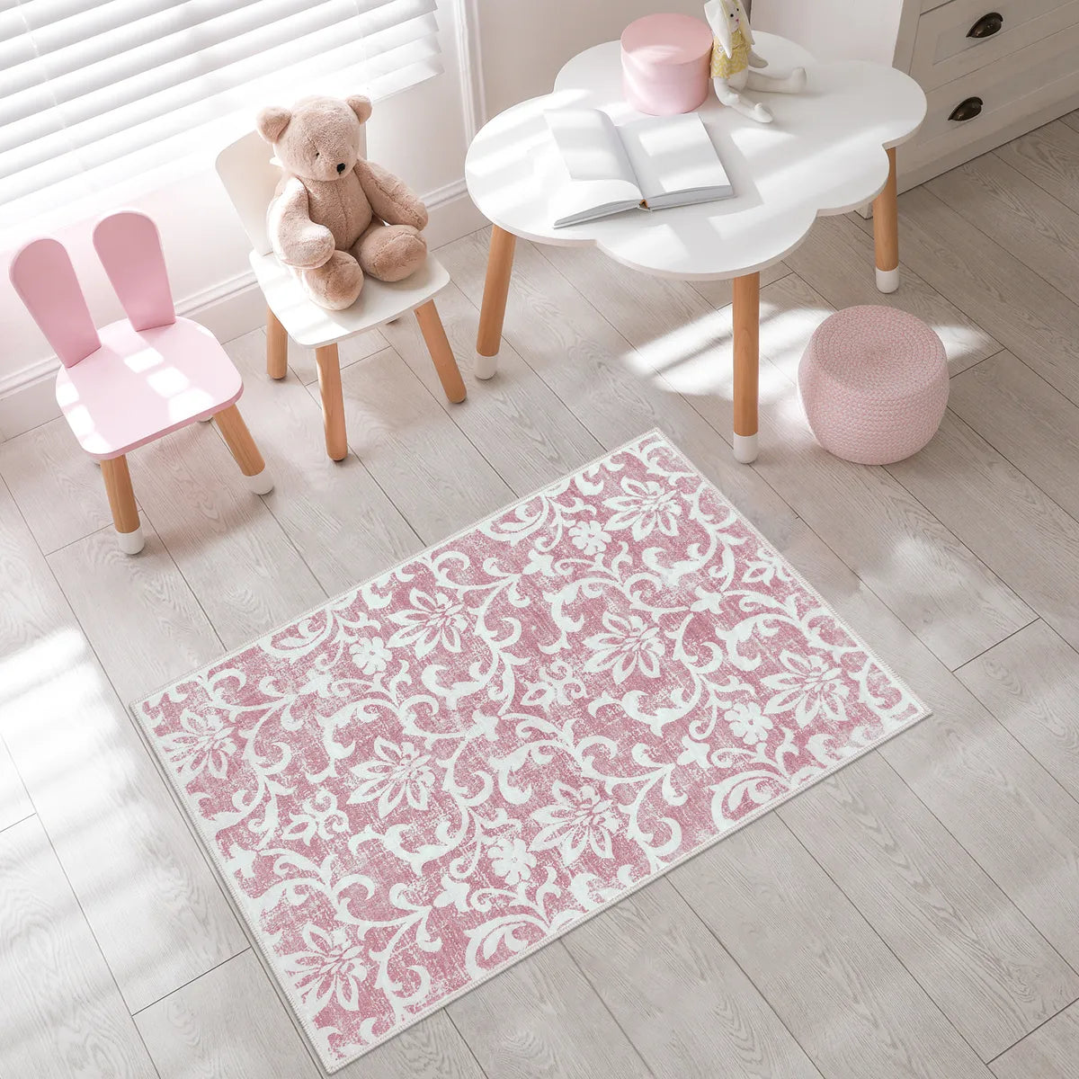 Giselle Washable Distressed Vintage Floral Pink Rug Clearance Rugs Lahome
