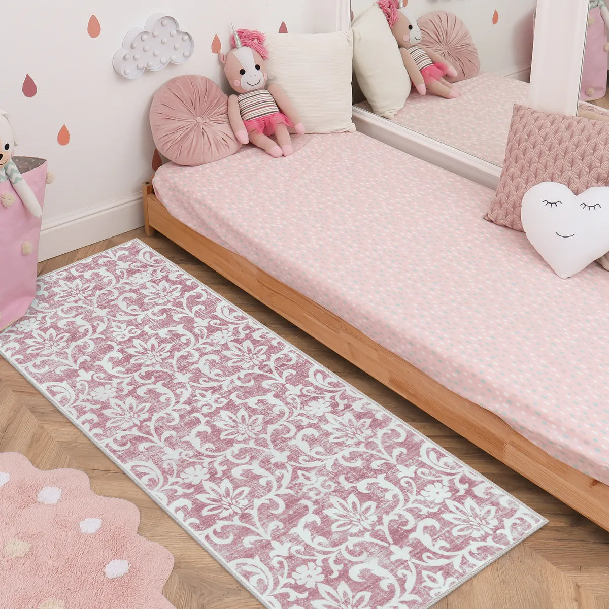 Giselle Washable Distressed Vintage Floral Pink Rug Clearance Rugs Lahome