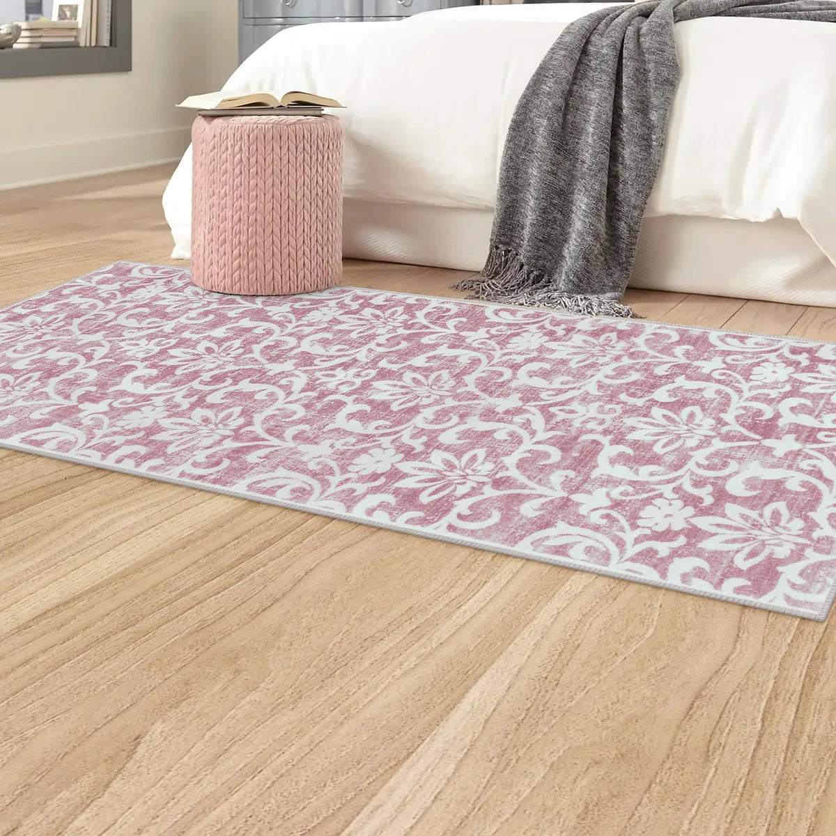 Giselle Washable Distressed Vintage Floral Pink Rug Clearance Rugs Lahome