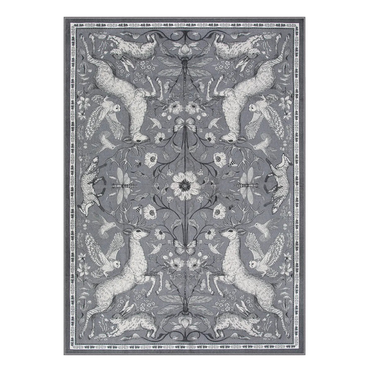 Dorval Washable Vintage Woodland Charcoal Gray Rug Area Rugs Lahome
