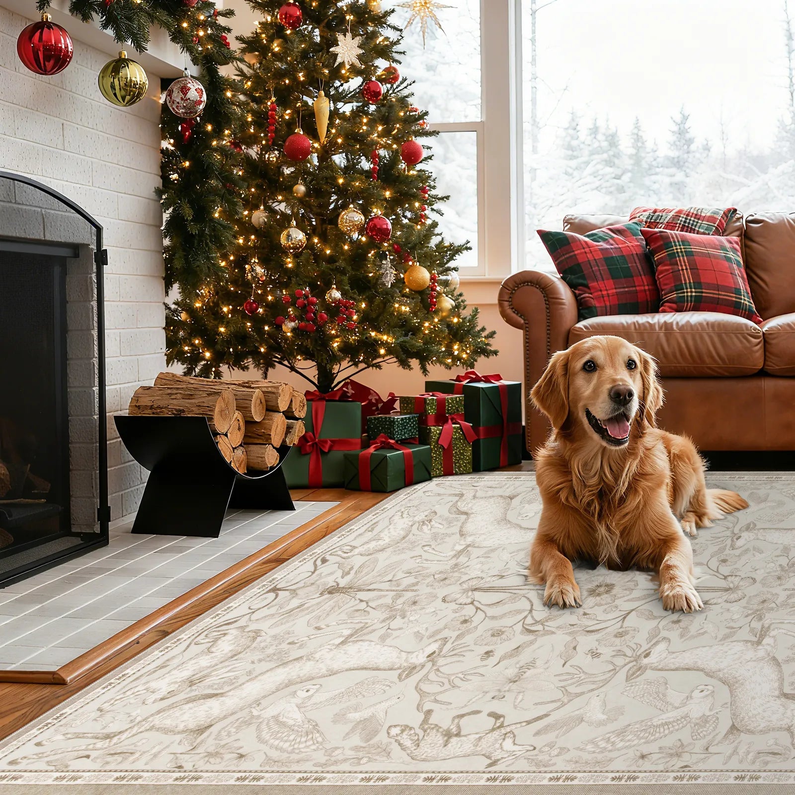 Dorval Washable Vintage Woodland Beige Rug Area Rugs Lahome