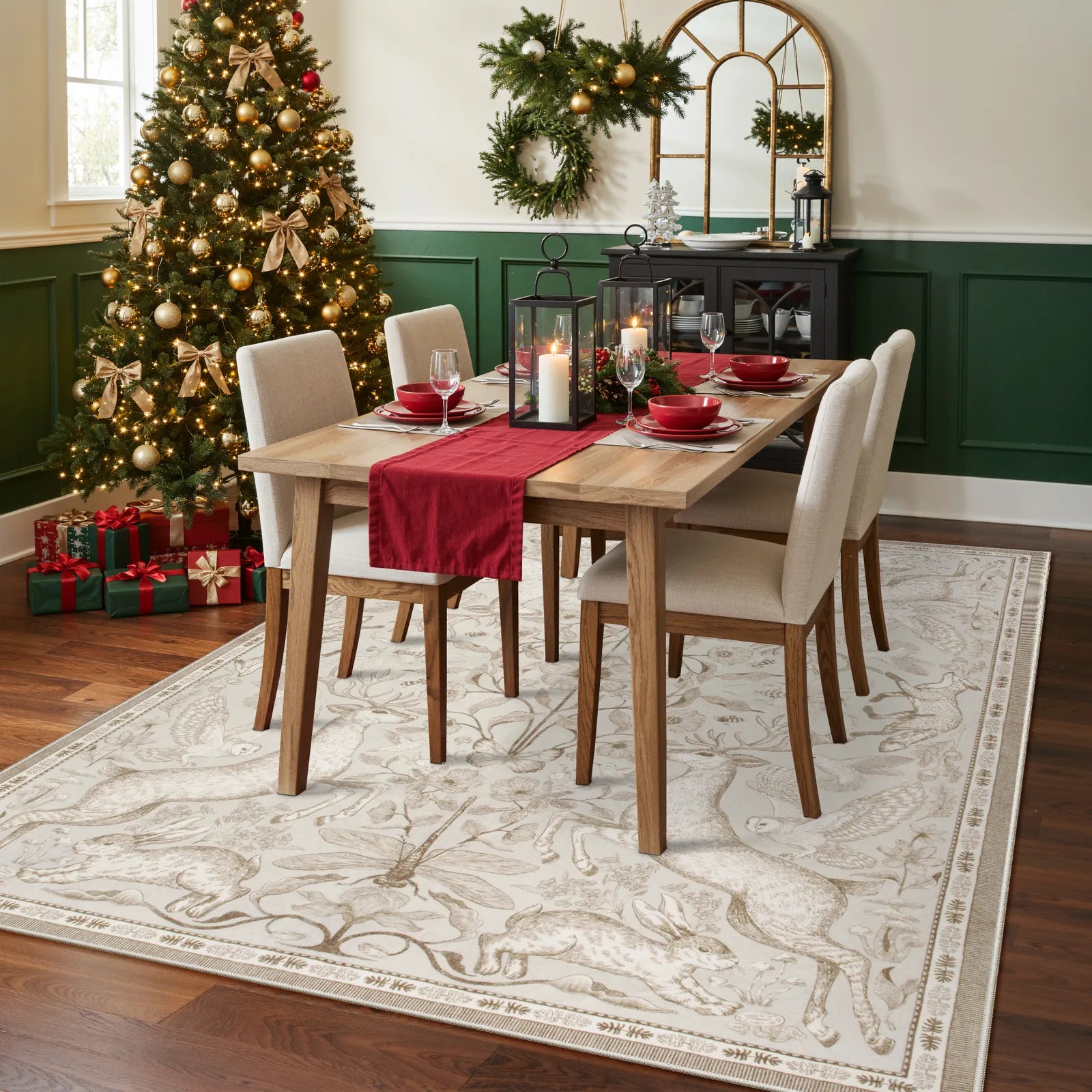 Dorval Washable Vintage Woodland Beige Rug Area Rugs Lahome