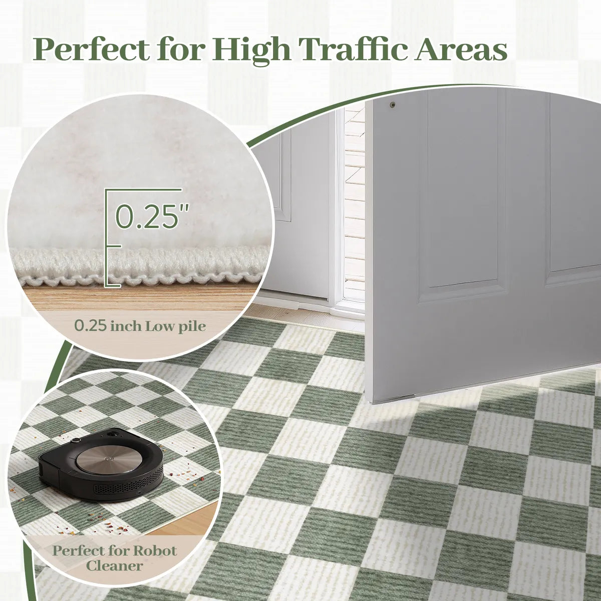 Echec Washable Modern Checkerboard Olive Green Rug Area Rugs Lahome