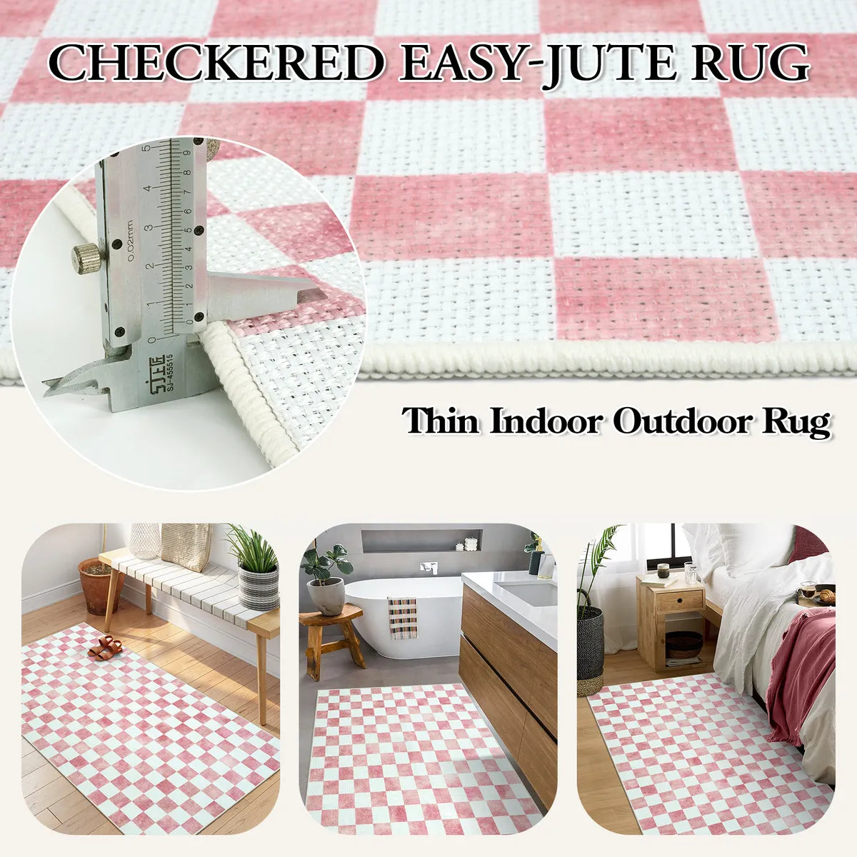 Eclat Washable Check Soft Easy Jute Rose/White Indoor/Outdoor Rug Easy Jute Rug Lahome