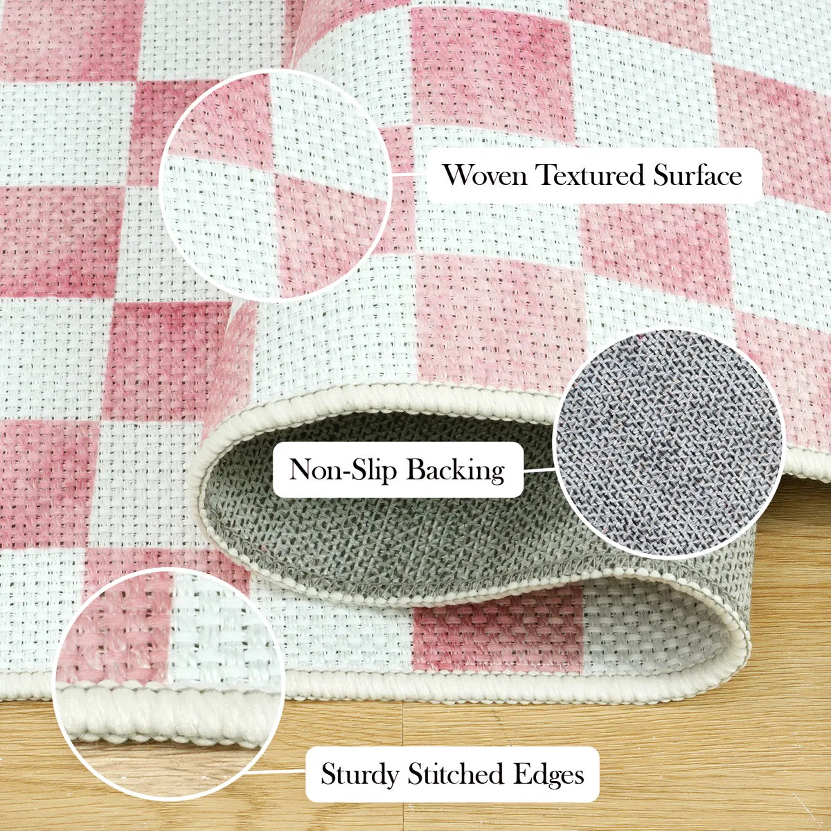 Eclat Washable Check Soft Easy Jute Rose/White Indoor/Outdoor Rug Easy Jute Rug Lahome