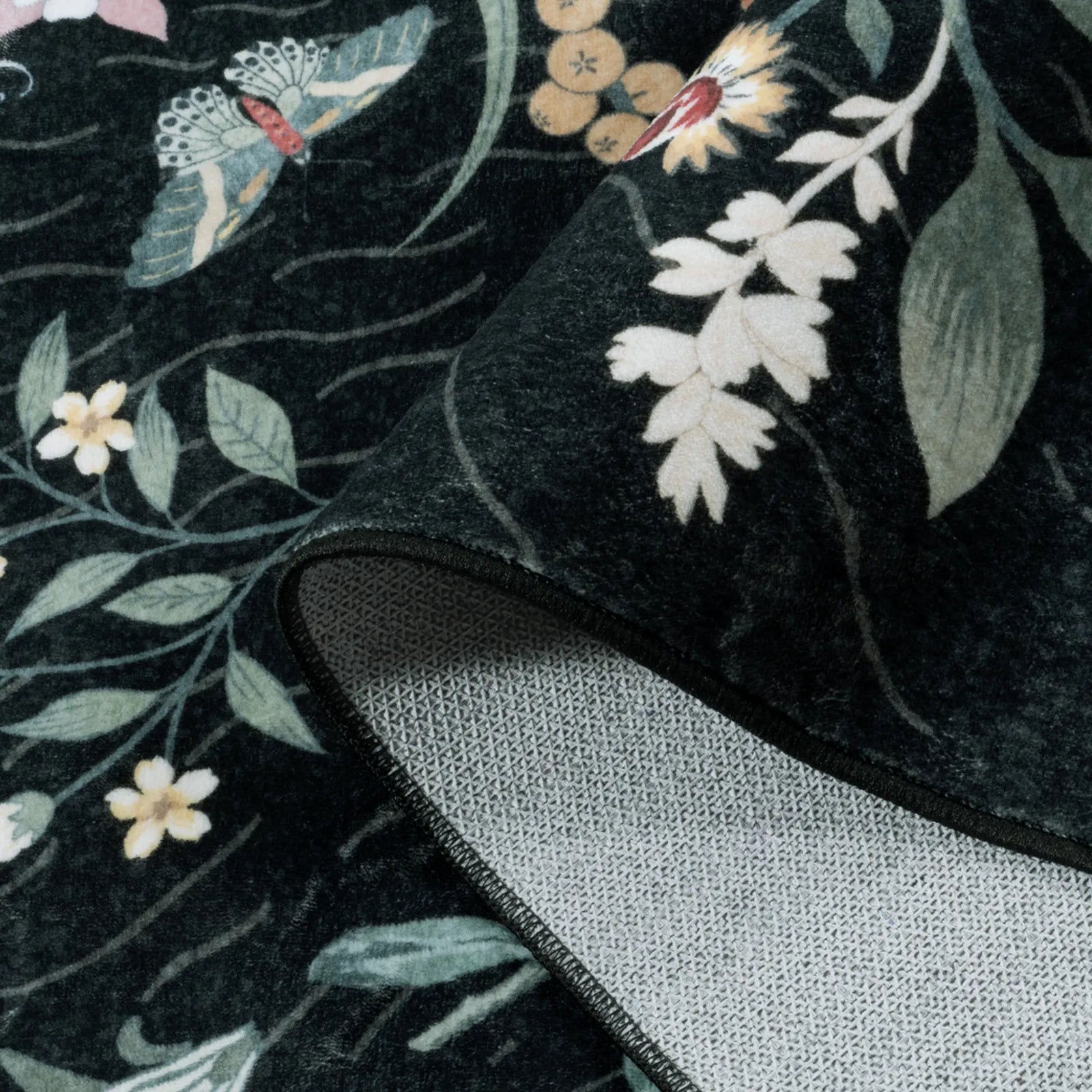 Eclore Washable Boho Botanical Floral Black Rug Area Rugs Lahome