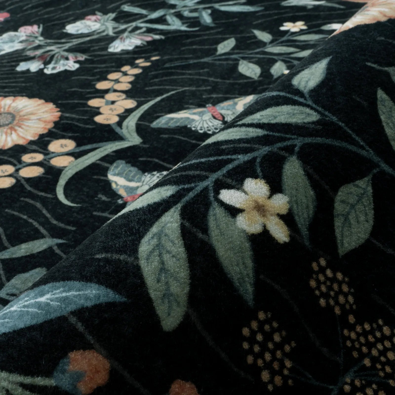 Eclore Washable Boho Botanical Floral Black Rug Area Rugs Lahome