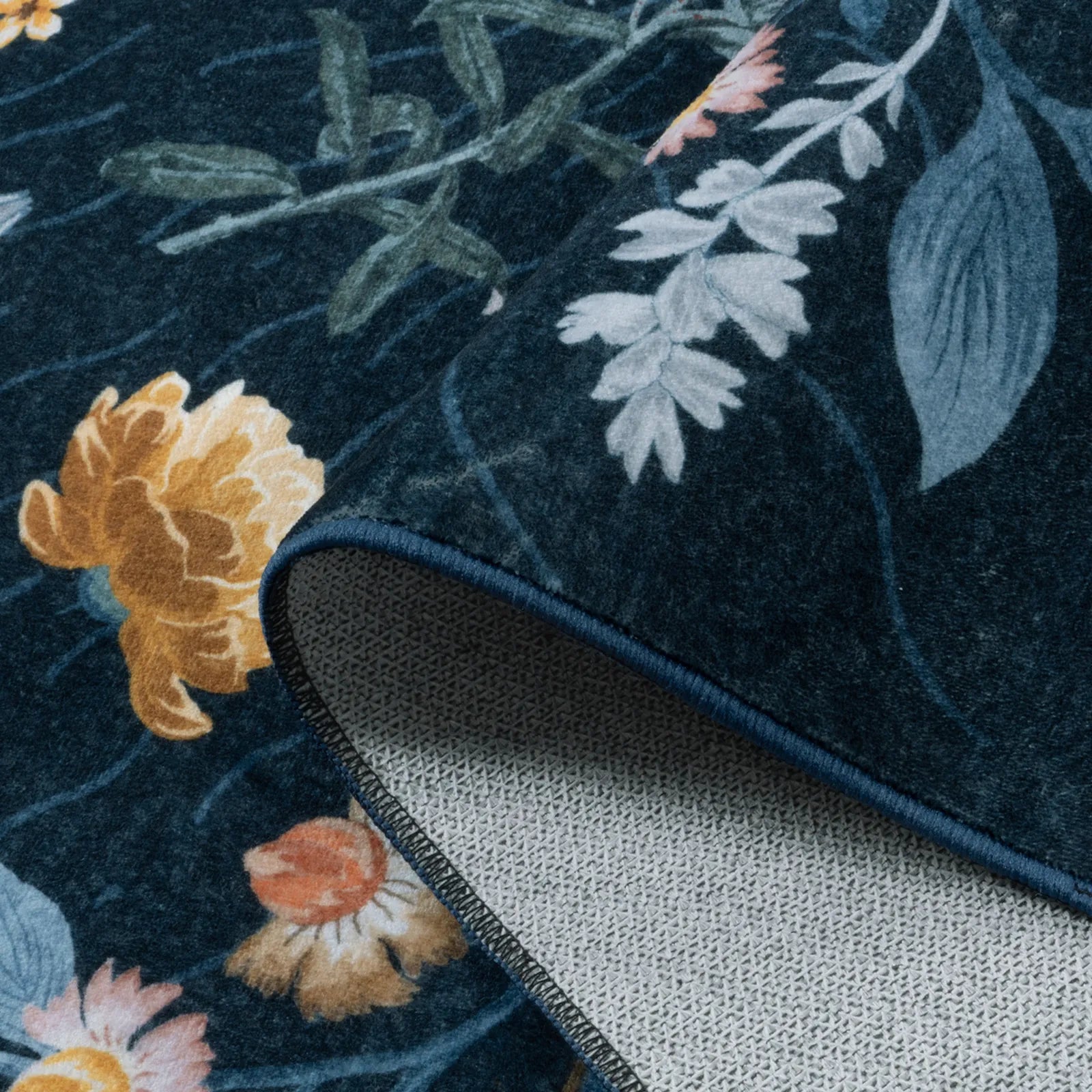 Eclore Washable Boho Botanical Floral Blue Rug Area Rugs Lahome