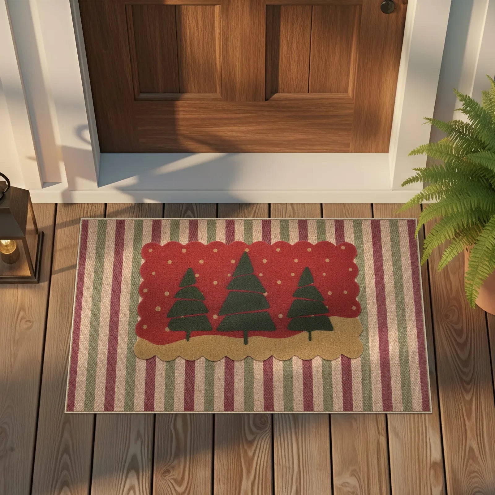 Xmas Elance Christmas Washable Easy Jute Slim Striped Red&Green Rug Easy Jute Rug Lahome