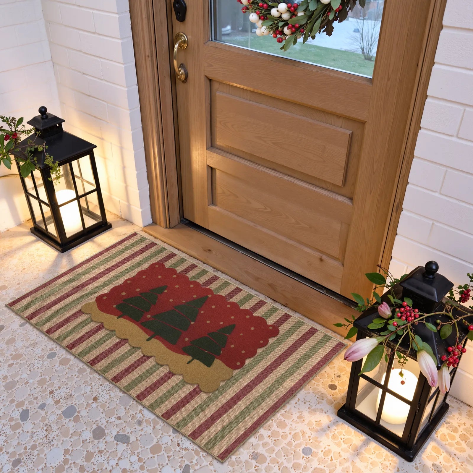 Xmas Elance Christmas Washable Easy Jute Slim Striped Red&Green Rug Easy Jute Rug Lahome