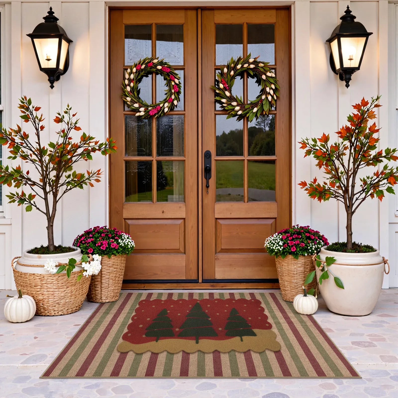 Xmas Elance Christmas Washable Easy Jute Slim Striped Red&Green Rug Easy Jute Rug Lahome