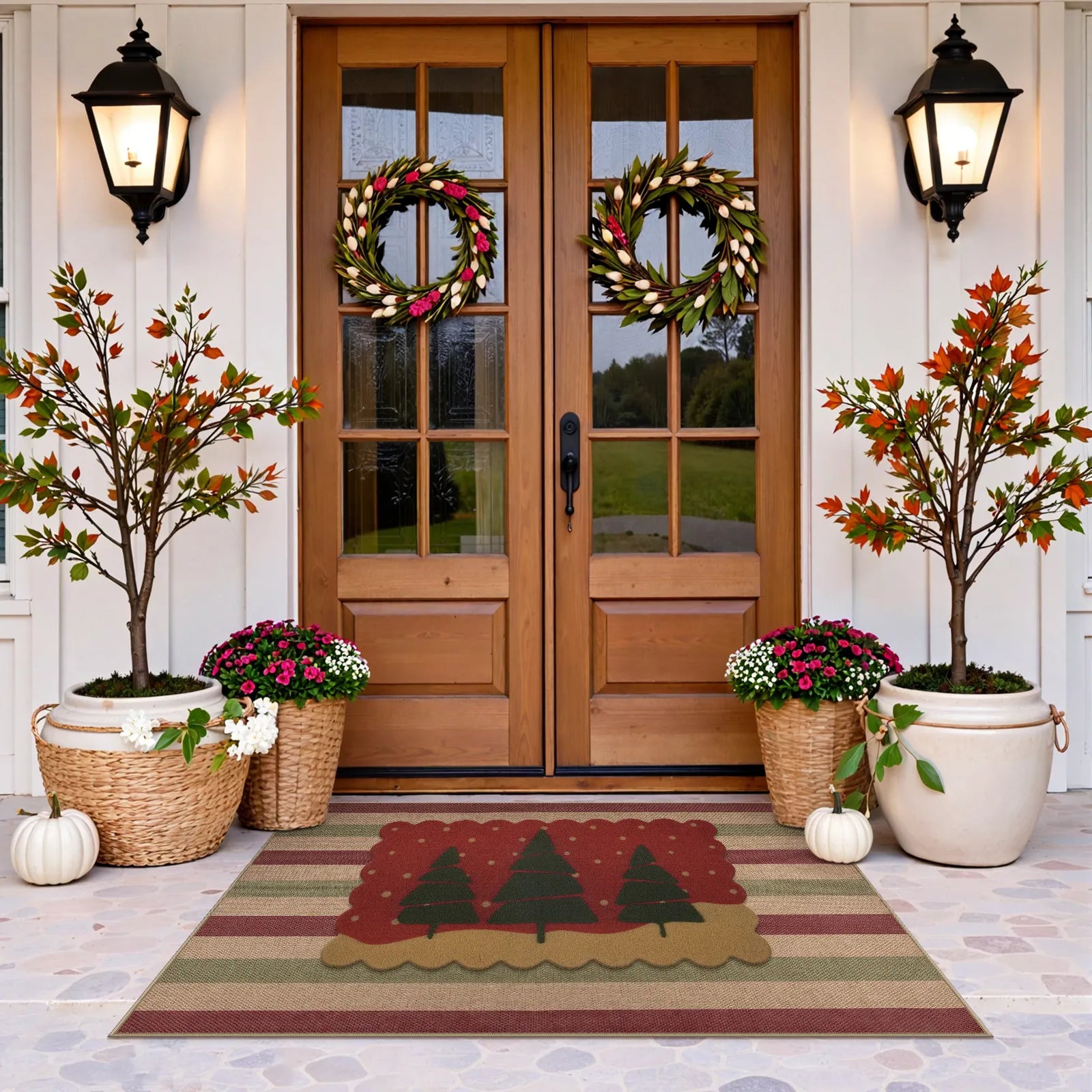 Xmas Elance Christmas Washable Easy Jute Wide Striped Red&Green Rug Easy Jute Rug Lahome