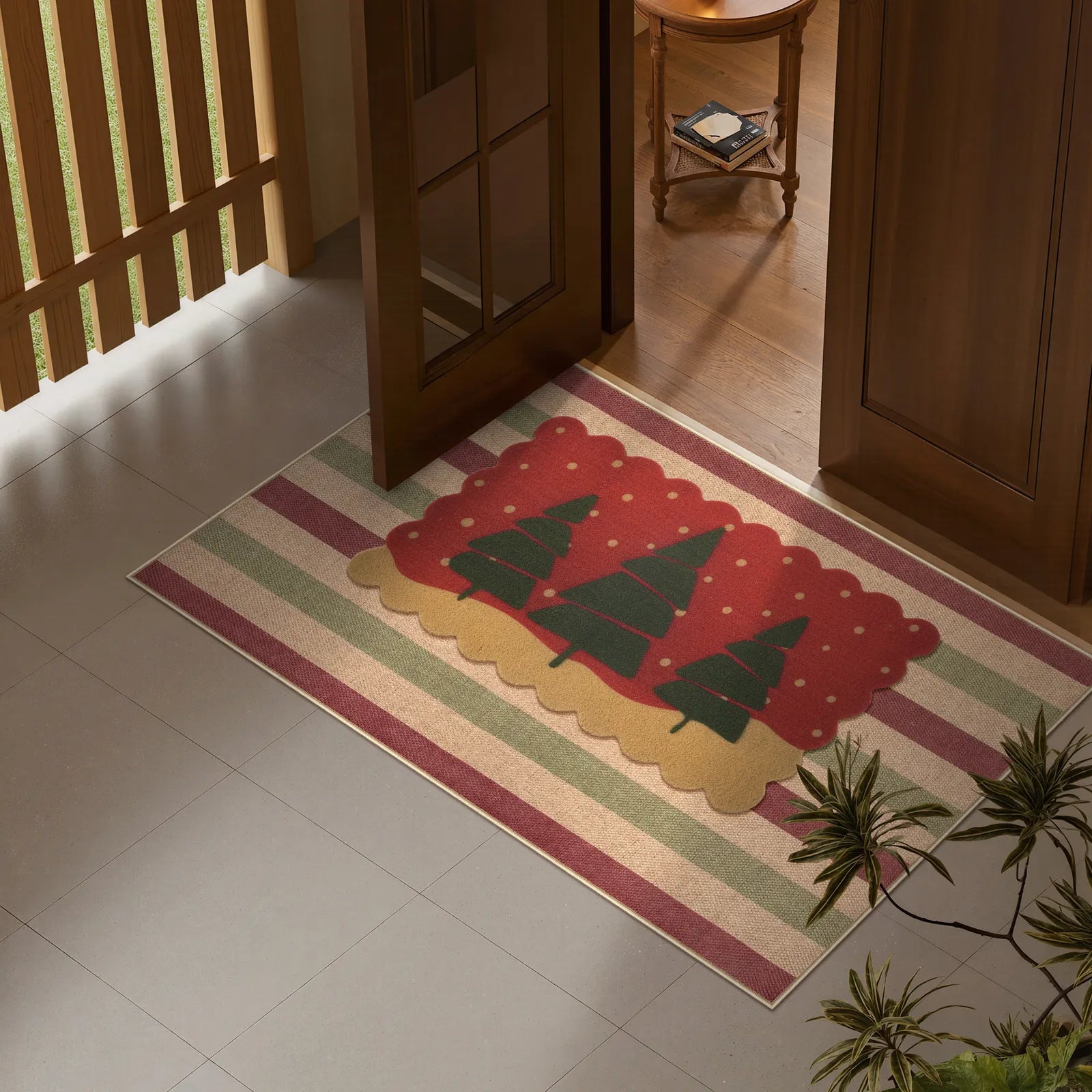 Elance Christmas Washable Easy Jute Wide Striped Red&Green Rug Easy Jute Rug Lahome