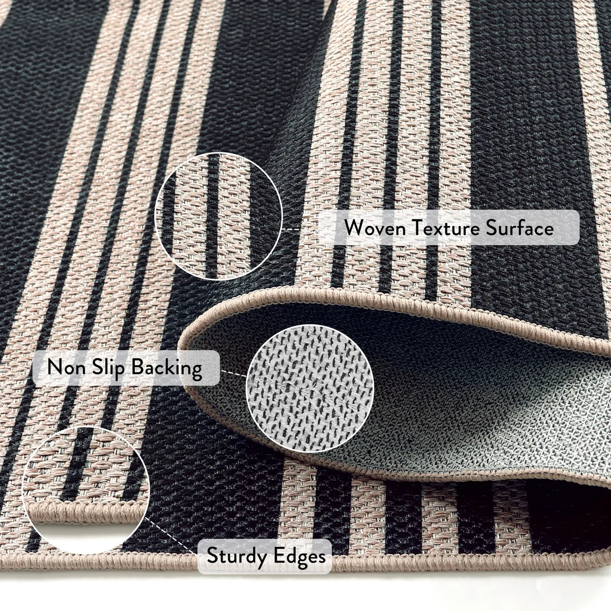 Elance Washable Modern Stripe Easy Jute Mix Black Indoor/Outdoor Rug Easy Jute Rug Lahome