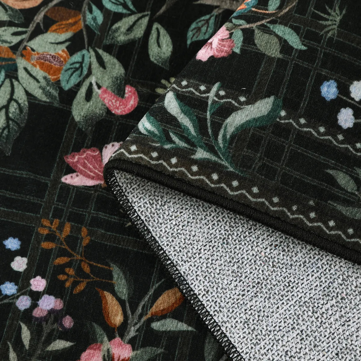 Elowen Washable Boho Forest Botanical Black Runner Rug Rugs Lahome