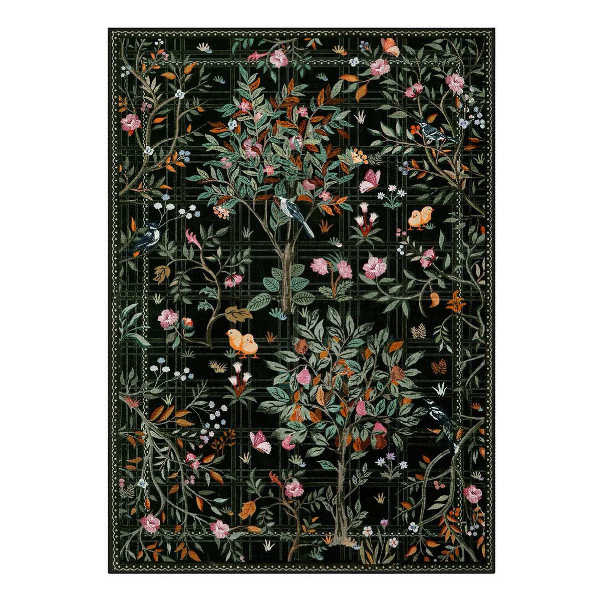 Elowen Washable Boho Forest Botanical Black Runner Rug Rugs Lahome