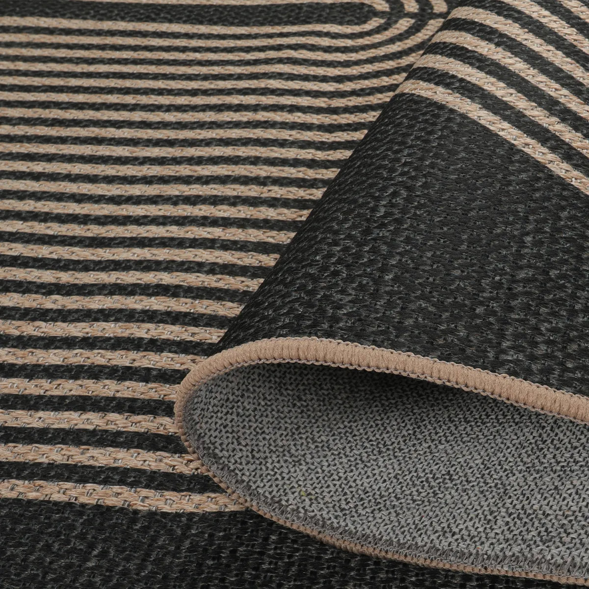 Enfys Washable Modern Rainbow Easy Jute Black Indoor/Outdoor Rug Clearance Rugs Lahome