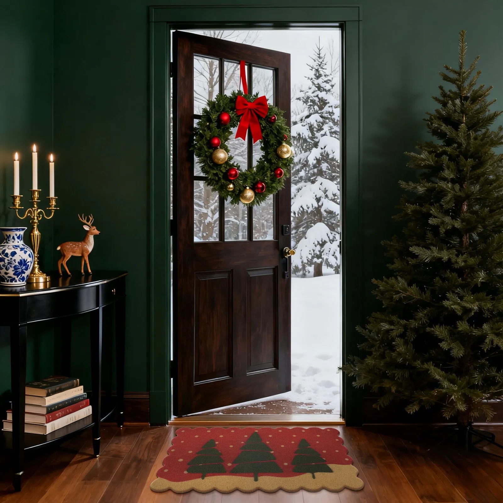 Fabien Christmas Washable Desert Tree Snowflake Red Doormat Doormat Lahome