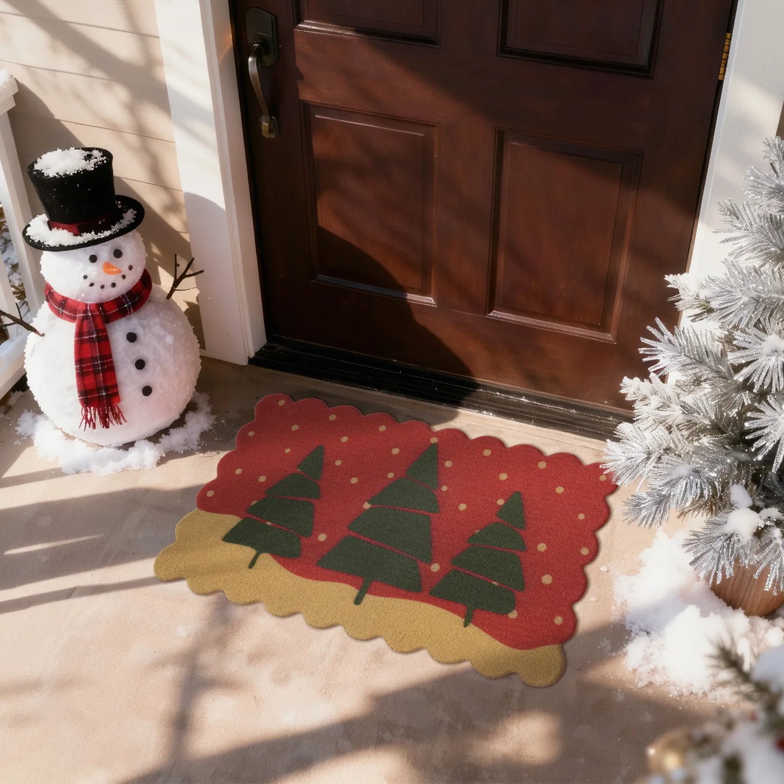 Fabien Christmas Washable Desert Tree Snowflake Red Doormat Doormat Lahome