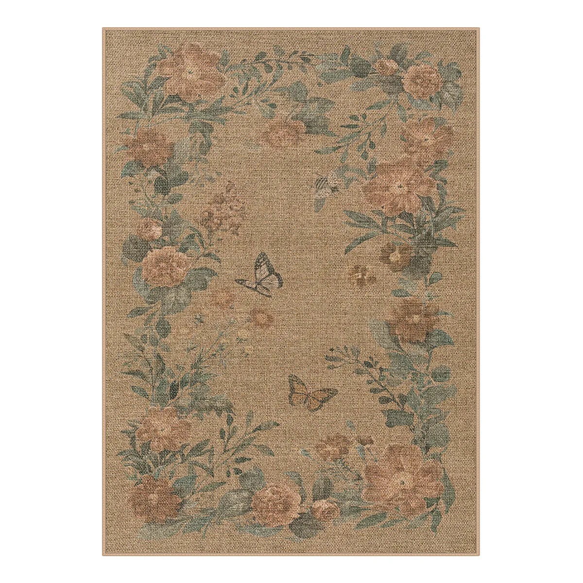 Fleur Washable Farmhouse Floral Butterfly Easy Jute Neutral Indoor/Outdoor Runner Rug Easy Jute Rug Lahome