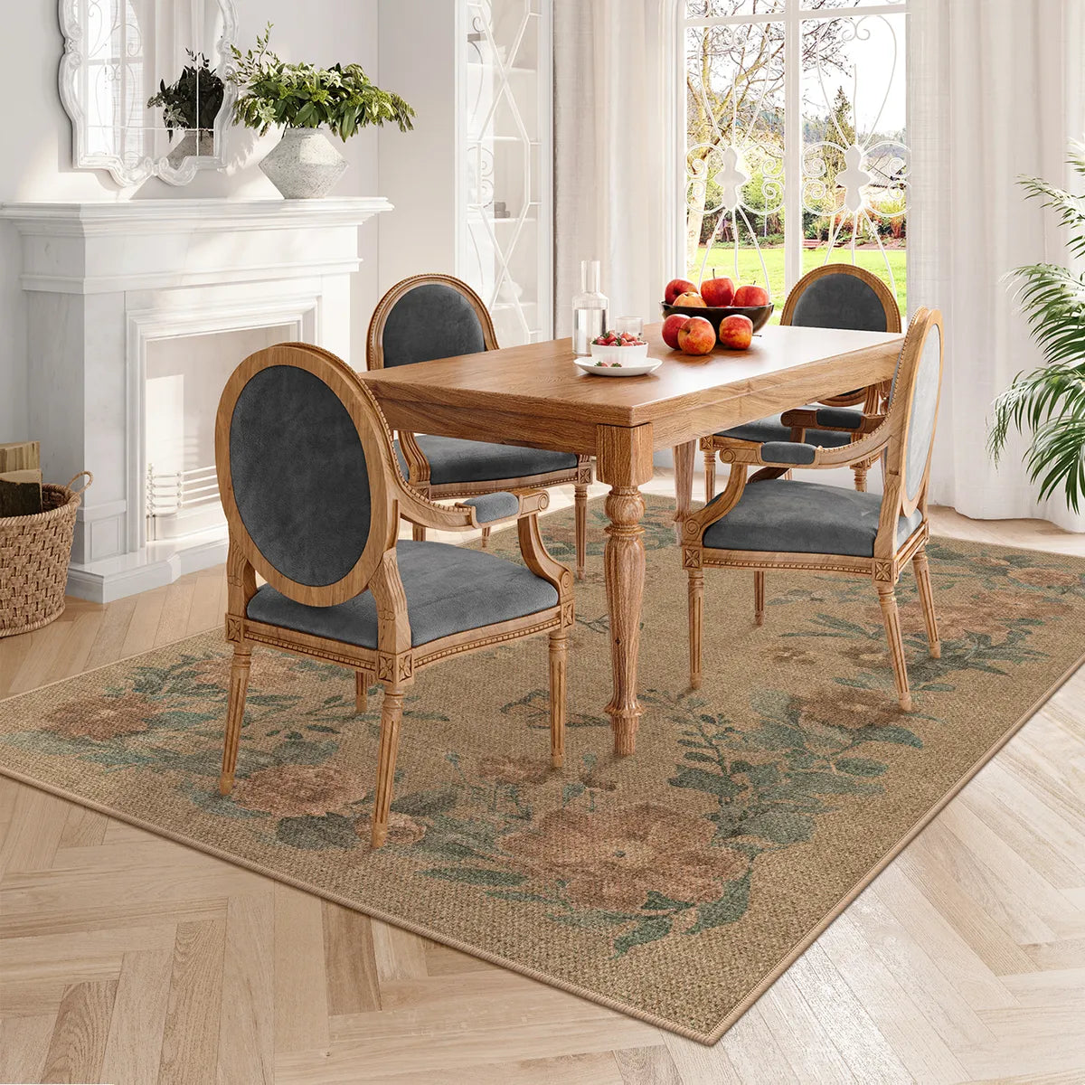 Fleur Washable Farmhouse Floral Butterfly Easy Jute Neutral Indoor/Outdoor Runner Rug Easy Jute Rug Lahome