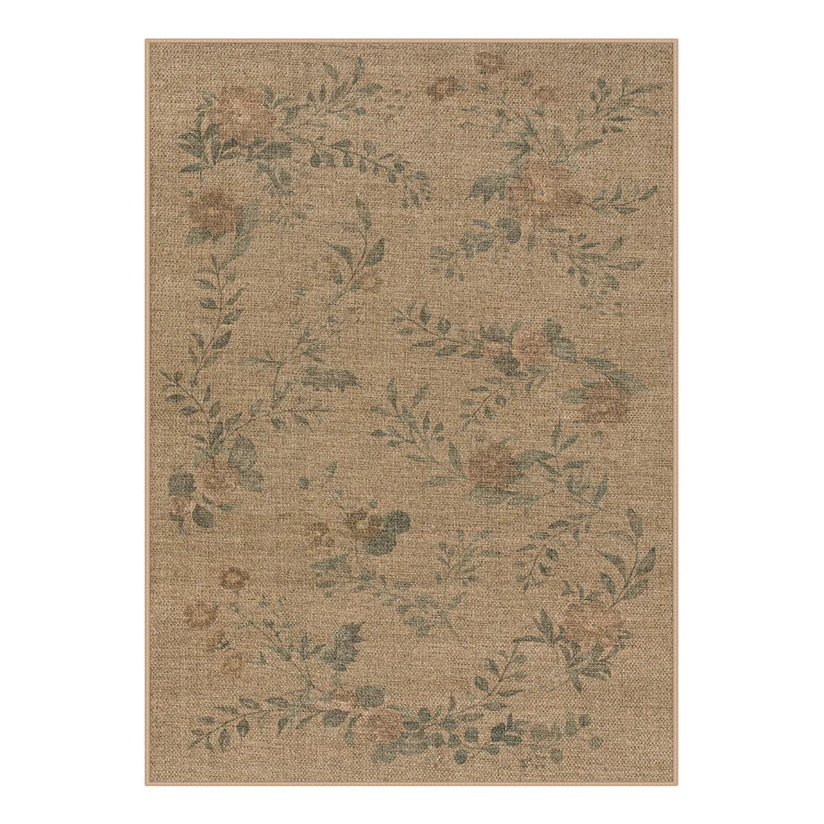 Fleur Washable Farmhouse Floral Vine Easy Jute Neutral Indoor/Outdoor Runner Rug Easy Jute Rug Lahome