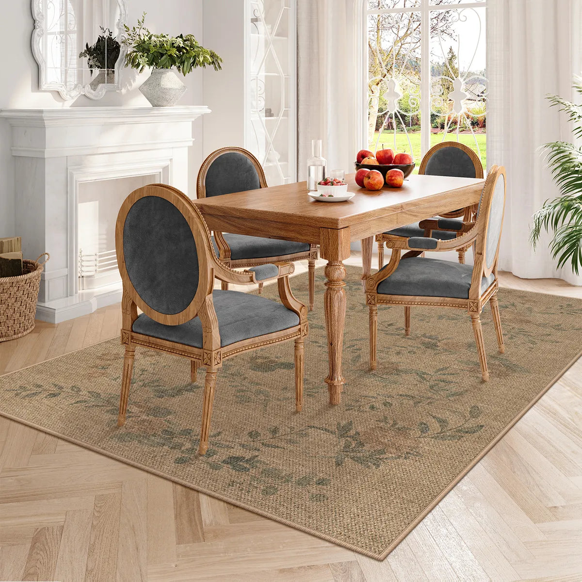 Fleur Washable Farmhouse Floral Vine Easy Jute Neutral Indoor/Outdoor Runner Rug Easy Jute Rug Lahome